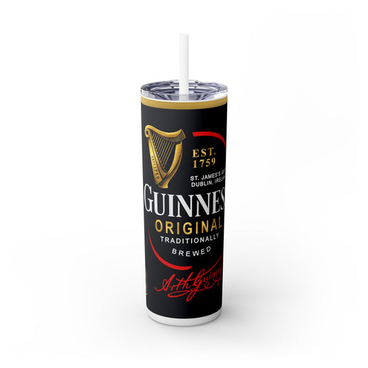 Guiness Skinny Tumbler with Straw, 20oz