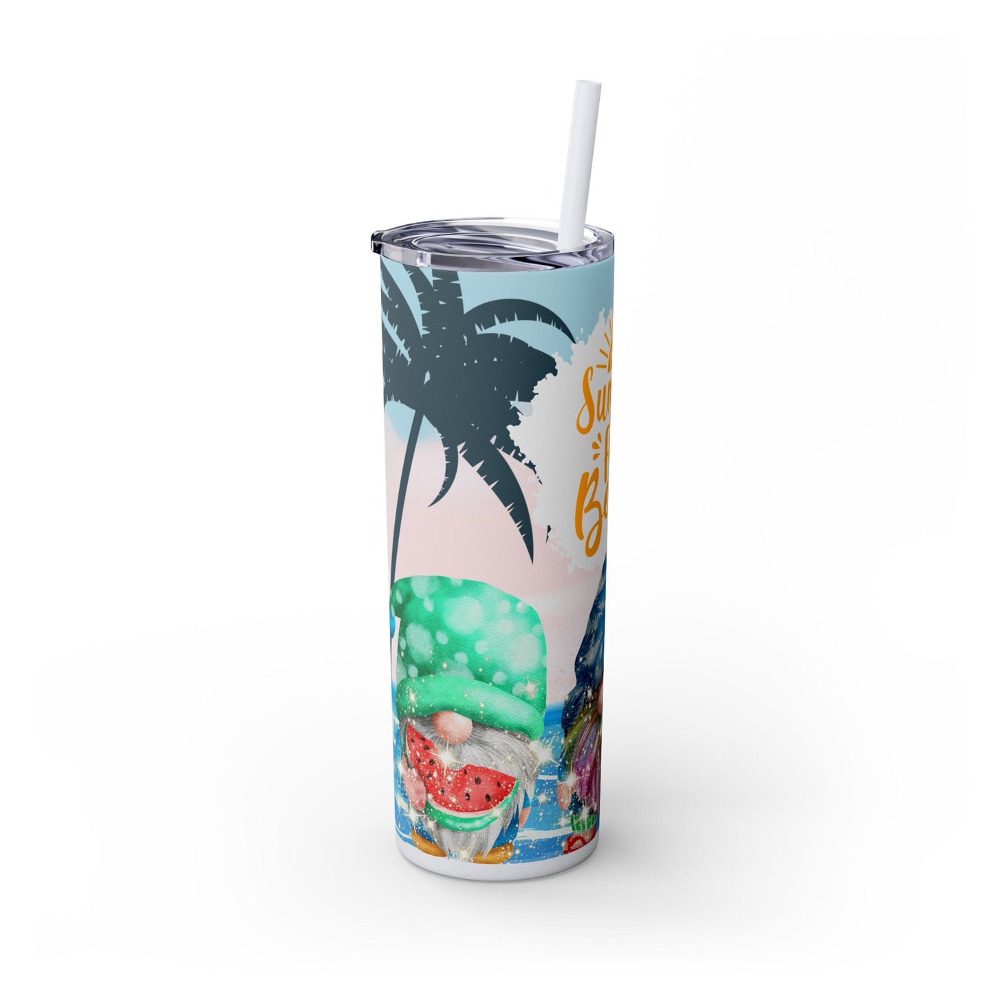 Gnome Summer Skinny Tumbler with Straw, 20oz