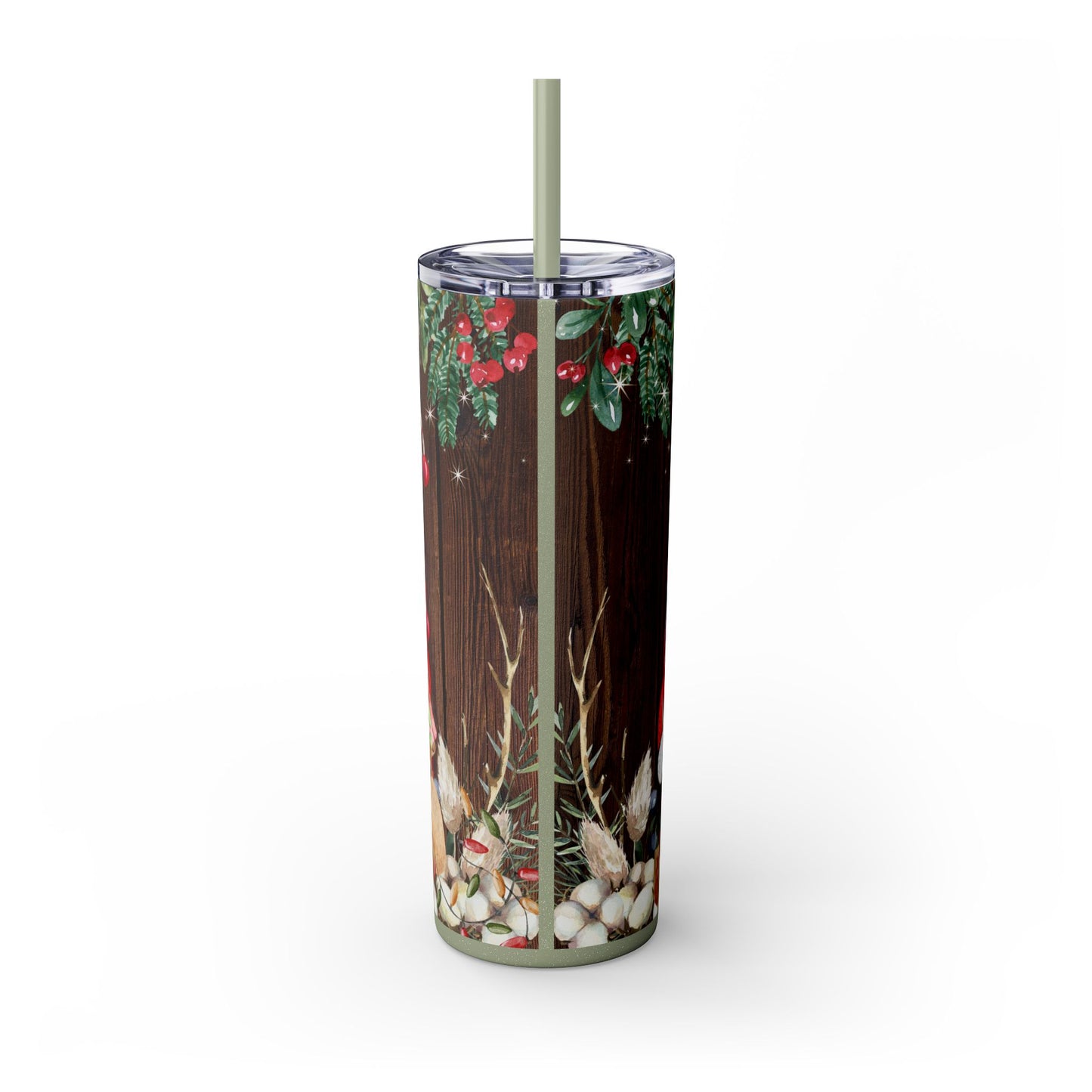 Gnome Christmas Skinny Tumbler with Straw, 20oz