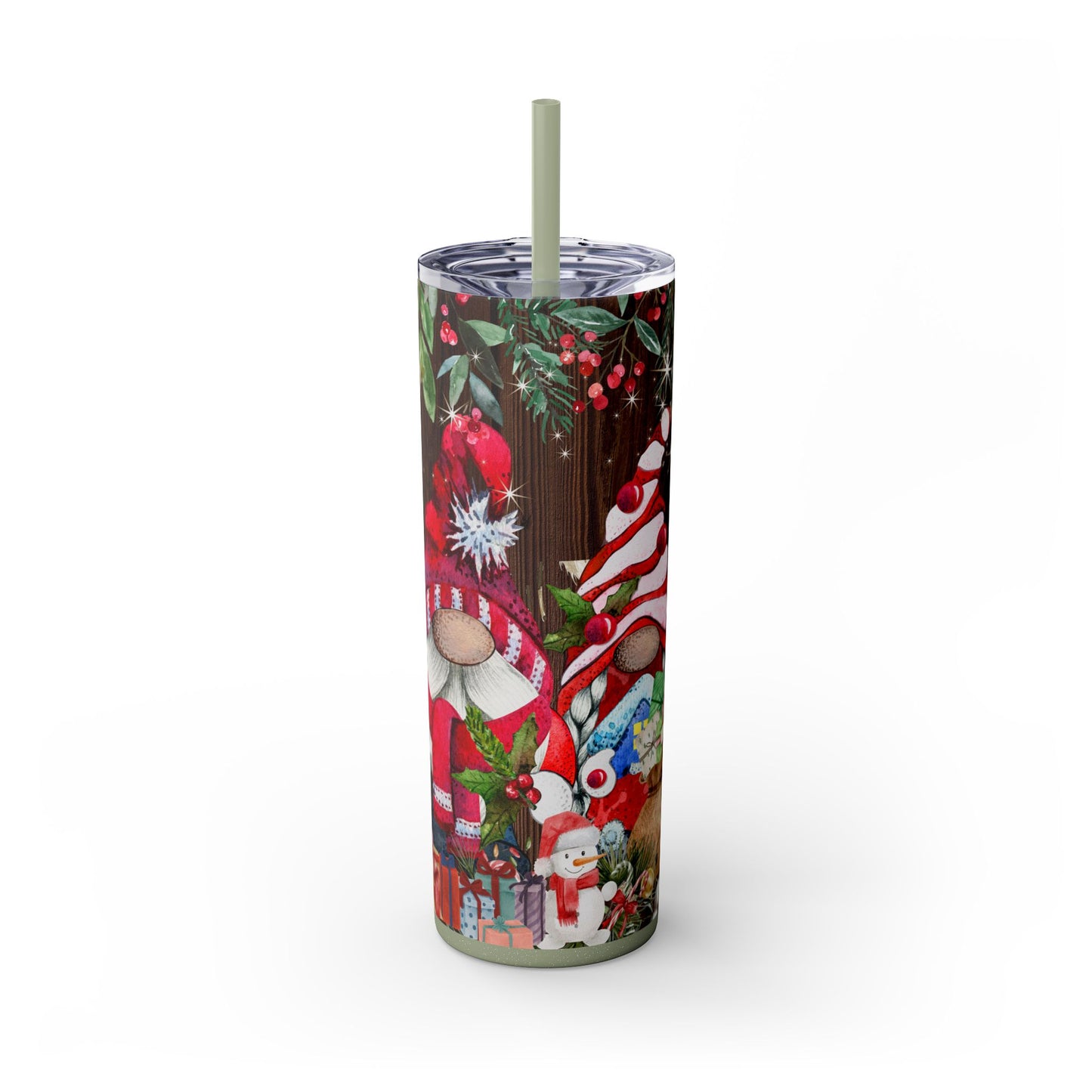 Gnome Christmas Skinny Tumbler with Straw, 20oz