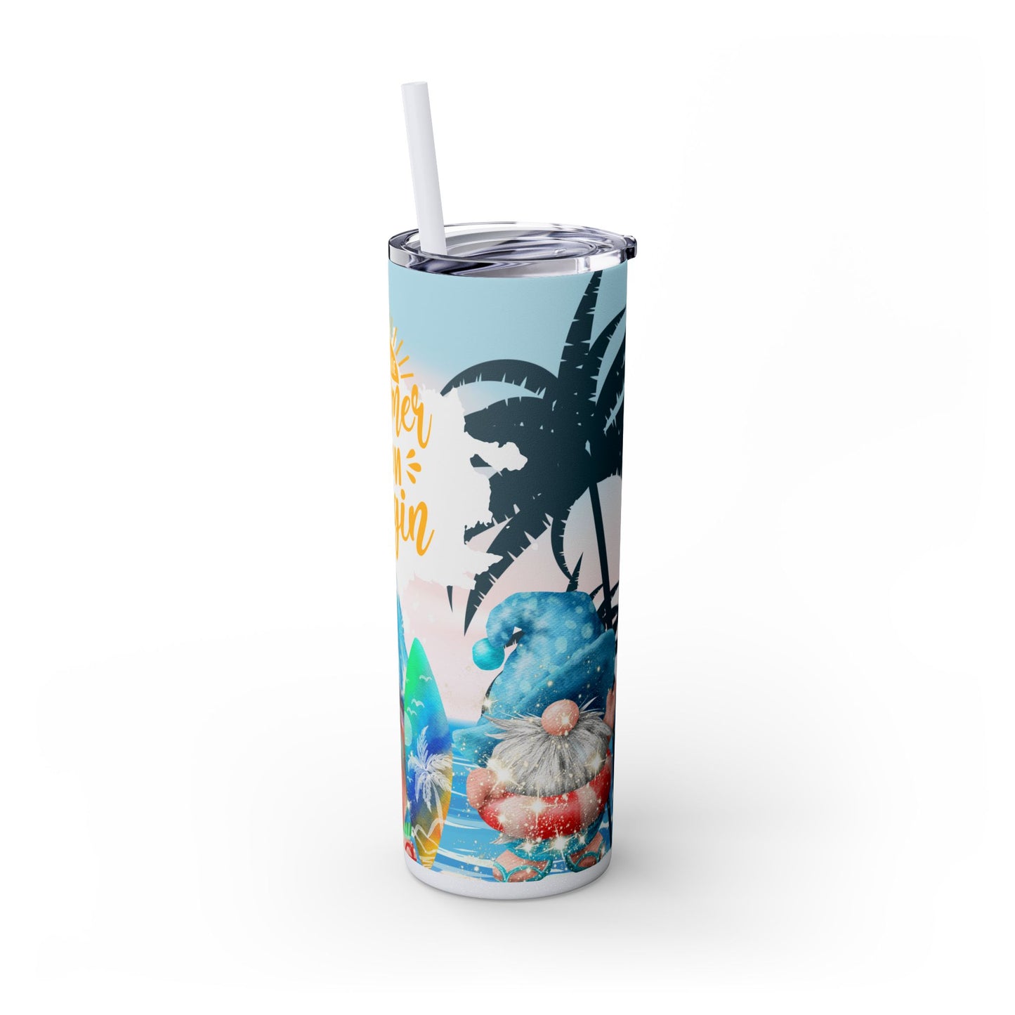 Gnome Summer Skinny Tumbler with Straw, 20oz