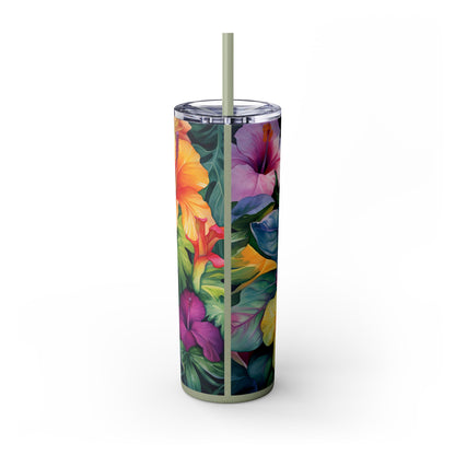 Flower Skinny Tumbler with Straw, 20oz